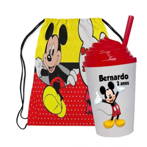Mochilinha e Copo Twister Tampa Chantilly Mickey Mouse