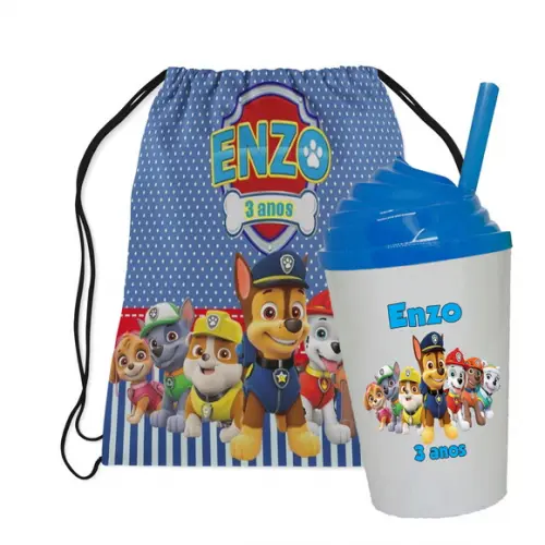 Mochilinha e Copo Twister Tampa Chantilly Patrulha Canina