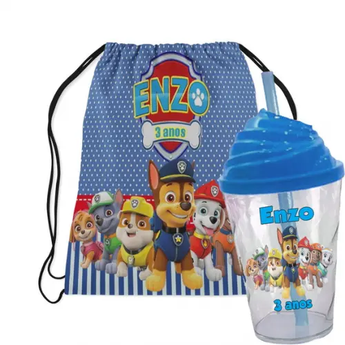 Mochilinha e Copo Twister Tampa Chantilly Patrulha Canina