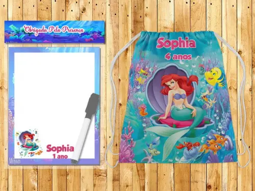 Mochilinha e Lousa Magica com Canetinha da Sereia Ariel