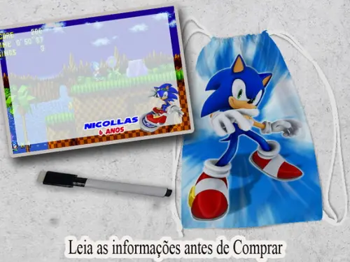 Mochilinha e Lousa Magica para Lembrancinhas do Sonic