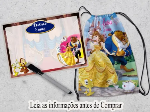 Kit Mochlinha e Lousa Magica Lembrancinhas  da Bela e a Fera