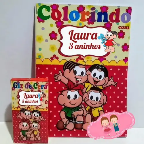 Revistinha e Giz de Cera Personalizada Turma da Monica