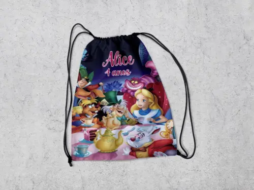 Sacolininha Mochila de Costa Alice no Pais das Maravilhas