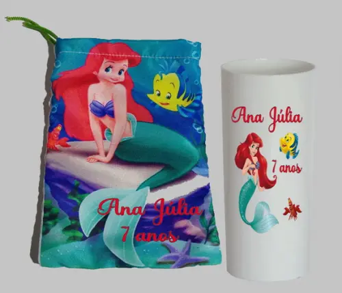 Saquinho Surpresa 29x18 e Copo Long Drink da Sereia Ariel
