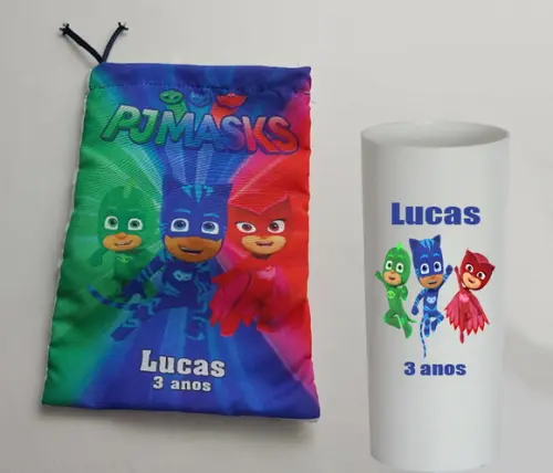Saquinho Surpresa e Copo Long Drink Personalizado Pj