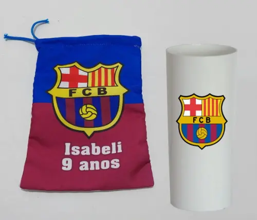 Saquinho Surpresa e Copo Long Drink Futebol Barcelona