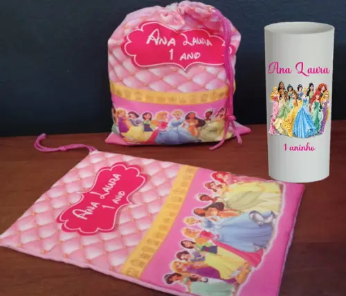 Saquinho Surpresa e Copo Long Drink Princesas Disney