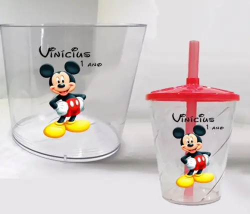 Balde de Acrilico e Copo Personalizado da Minnie e Mickey