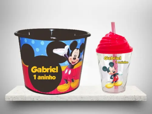 Balde de Pipoca 1,5 e Copo Twister Chantily do Mickey