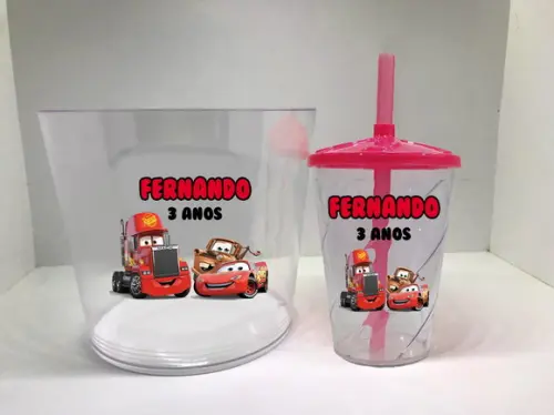 Balde de Pipoca Acrilico e Copo Twister Carros Disney