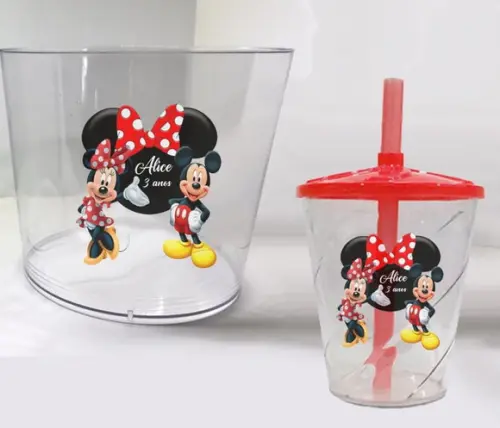 Balde de Pipoca Acrilico e Copo Twister da Minnie
