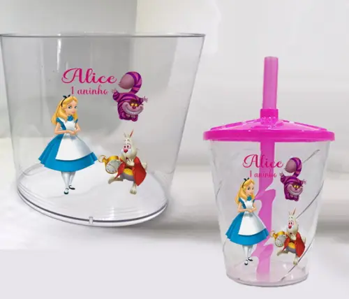 Balde de Pipoca e Copo Acrilico Personalizado da Alice