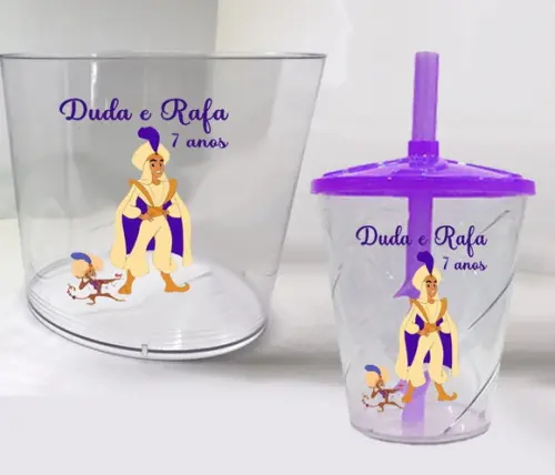 Balde de Pipoca e Copo Acrilico Personalizado do Aladim