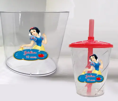 Balde de Pipoca e Copo Personalizado Branca de Neve