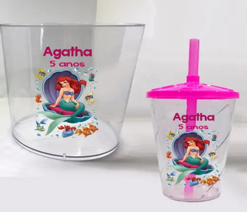 Balde de Pipoca e Copo Linguado e Sebastian da Seria Ariel