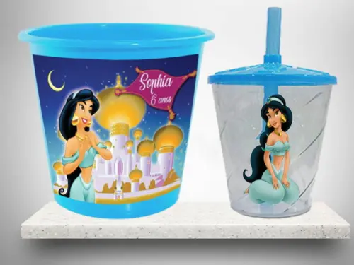 Balde de Pipoca e Copo Twister da Princesa Jasmine