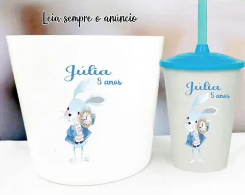 Balde de Pipoca e Copo Twister Lembrancinhas da Alice