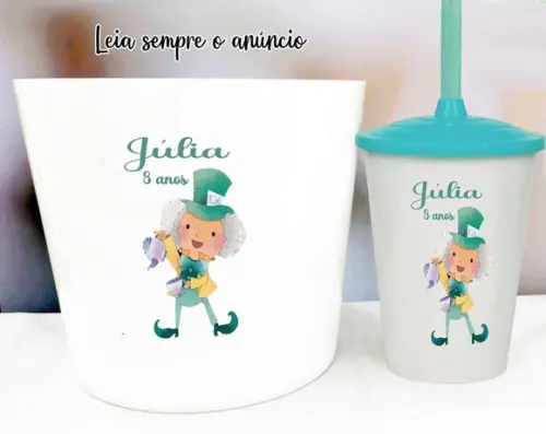 Balde de Pipoca e Copo Twister Lembrancinhas da Alice
