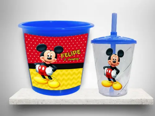 Balde de Pipoca e Copo Twister para Lembrancinhas do Mickey