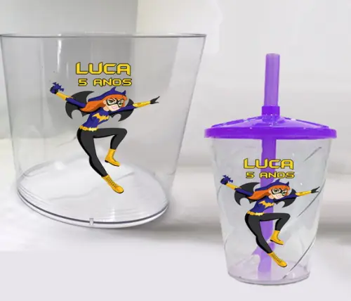 Balde de Pipoca e Copo Twister Personalizado Batgirl