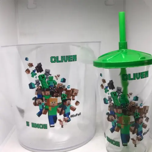 Balde de Pipoca e Copo Twister Personalizado do Minecraft