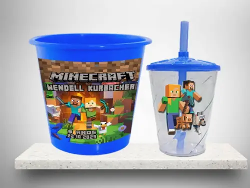 Balde de Pipoca e Copo Twister Personalizado do Minecraft