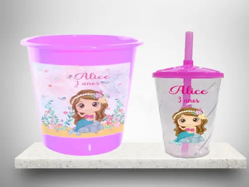 Balde de Pipoca e Copo Twister Personalizado Sereia