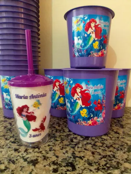 Balde de Pipoca e Copo Twister Personalizado Sereia Ariel