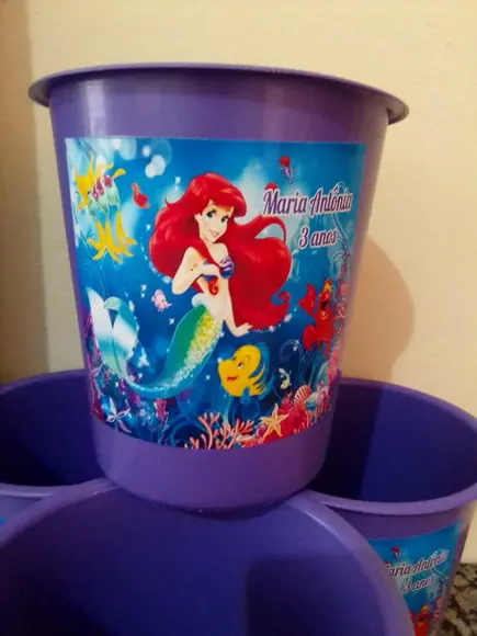 Balde de Pipoca Lembrancinhas de Festa da Sereia Ariel