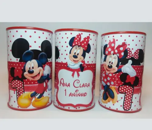 Cofrinho Personalizado de Festa Aniversario Mickey e Minnie