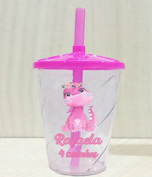 Copo Twister Personalizado Dinossauro Baby Rosa