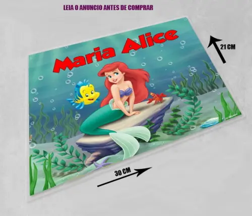 Decoração de Mesa Jogo Americano Personalizado Sereia Ariel