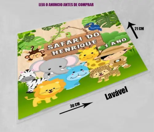 Deoração de Mesa Safari Baby Jogo Americano Lavavel