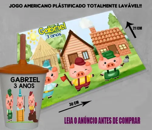 Jogo Americano +copo Twister dos 3 Porquinhos