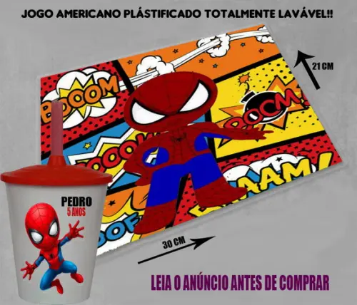 Jogo Americano e Copo Twister do Homem Aranha Baby