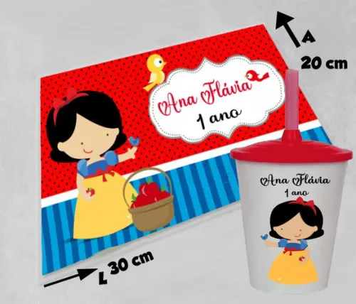 Jogo Americano e Copo Twister Personalizado Branca de Neve