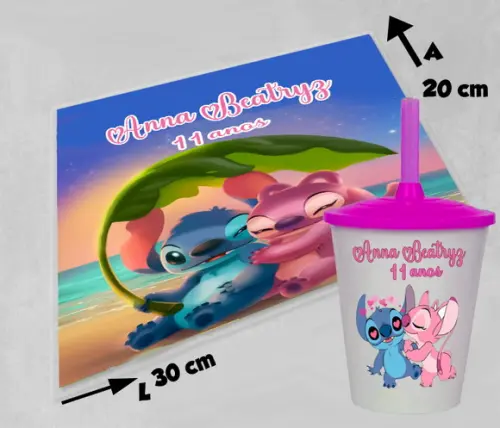 Jogo Americano e Copo Twister Personalizado do Stich