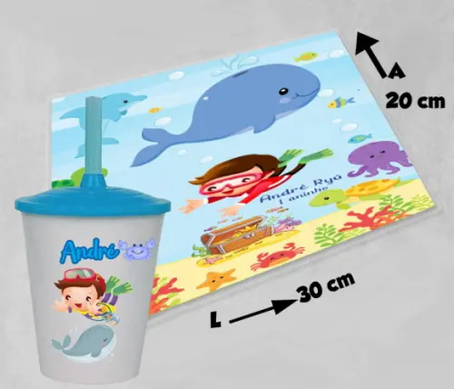 Jogo Americano e Copo Twister Personalizado Fundo do Mar