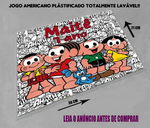Jogo Americano Personalizado da Turma da Mônica