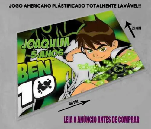 Jogo Americano Personalizado do Ben 10