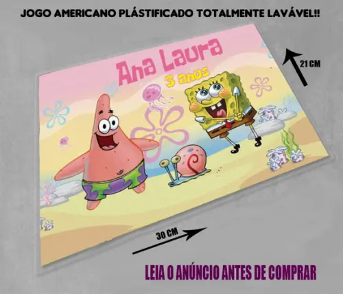 Jogo Americano Personalizado do Bob Esponja