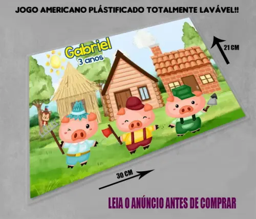 Jogo Americano Personalizado dos 3 Porquinhos