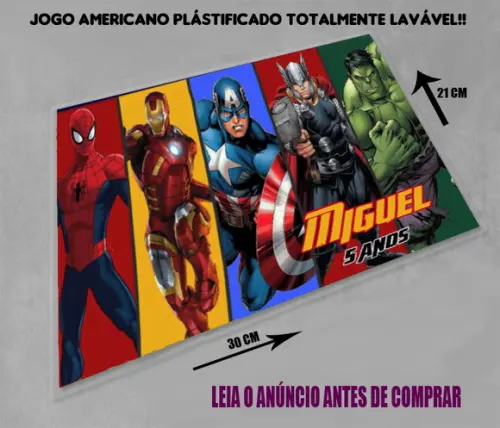Jogo Americano Personalizado dos Vingadores