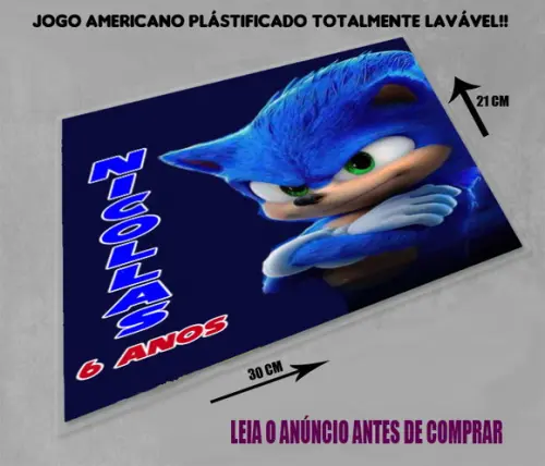 Jogo Americano Souplast para Lembrancinhas do Sonic