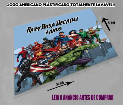 Jogo Americano Souplast para Lembrancinhas dos Vingadores