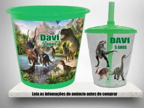 Kit Aniversario Balde de Pipoca e Copo Jurassic Park