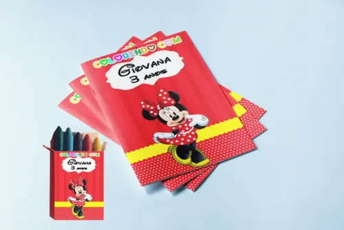 Kit Aniversario Revistinha Colorir com Giz de Cera da Minnie