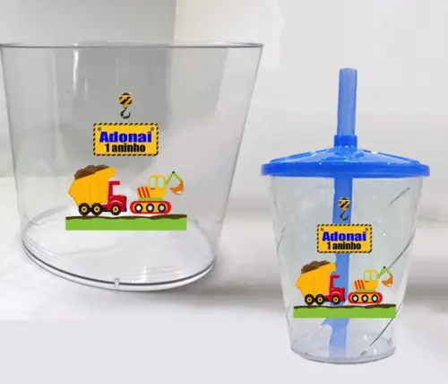 Kit Balde de Pipoca e Copo Twister Construção Civil