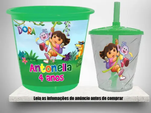 Kit Balde de Pipoca e Copo Twister da Dora Aventureira